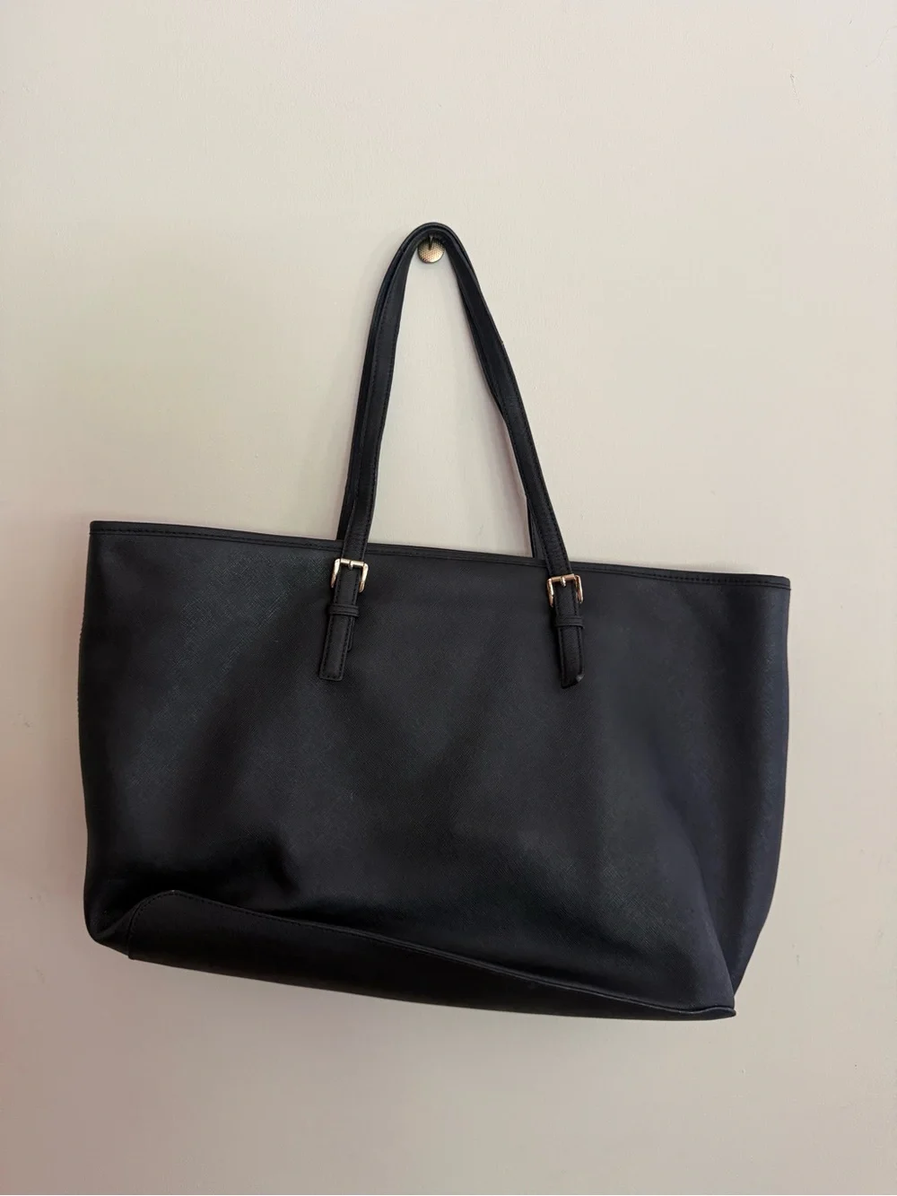 Michael Kors Black Leather Tote with Gold MK Charm